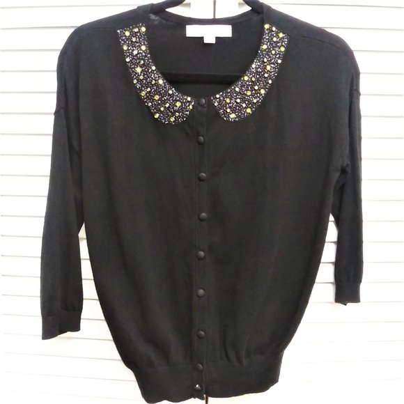 Loft Black Peter Pan Embellished Cardigan XS - Picture 1 of 6